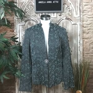 Single Brocade Blazer Metallic Teal Jacket tag - $258